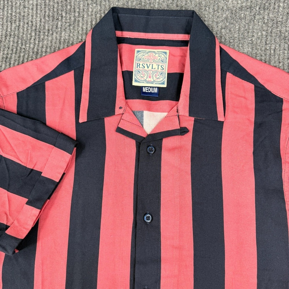 RSVLTS Mens Cape Cod Camp Shirt Medium Striped Red Black Beach Retro Summer